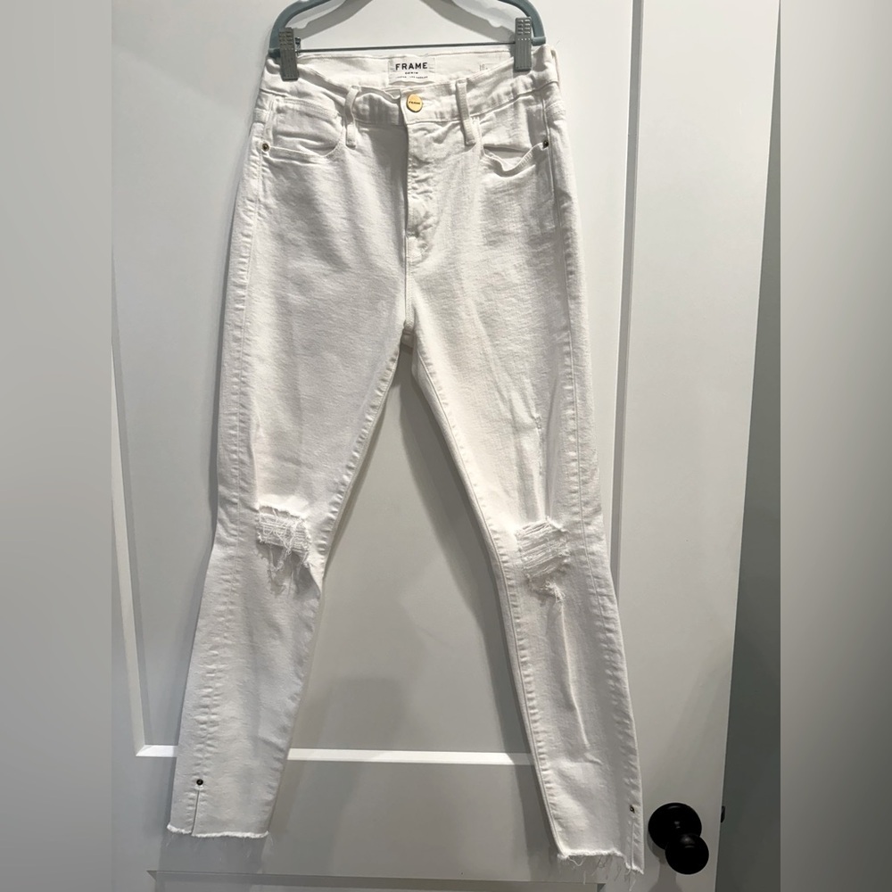 Frame Denim Jeans Size 27 Le Skinny de Jeanne White Distressed Crop